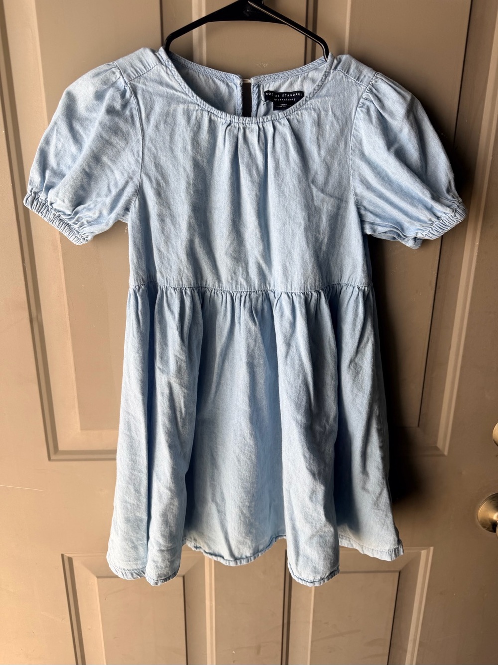 Light Blue Puff Sleeve Casual Girls' Dress